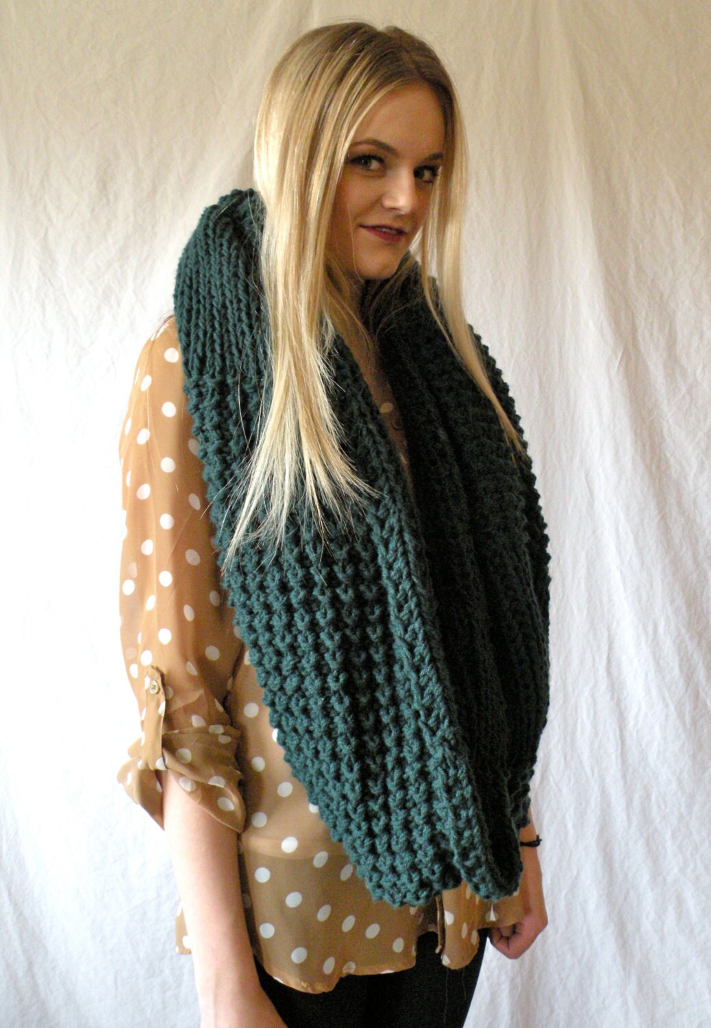 Oversized Snood Infinity Cowl Scarf Chunky Knit Forest Green - Etsy