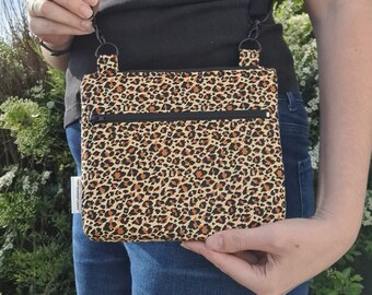 Handmade Leopard Print Crossbody Bag, Adjustable Strap