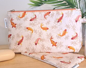 Handmade Goldfish Cosmetic Bag Set: Cotton Toiletry & Jewelry Pouch