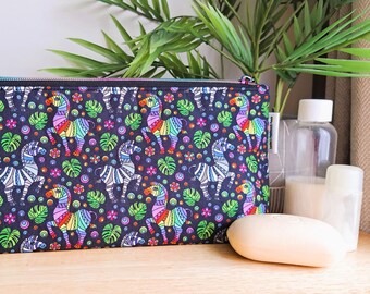Handmade rainbow zebra fabric makeup/toiletry bag, Rainbow on black