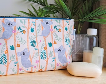 Handmade cute Koala design fabric makeup/toiletry bag, Beige, Orange and teal