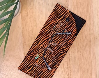 Handmade Padded Glasses Case: Tiger Stripe Fabric with Popper