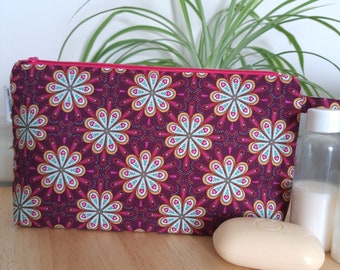 Handmade Mandala Fabric Makeup Bag, Purple & Pink Floral