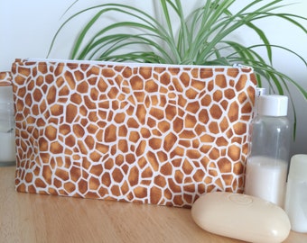 Handmade Giraffe Print Makeup Bag: Cotton Toiletry Travel Bag