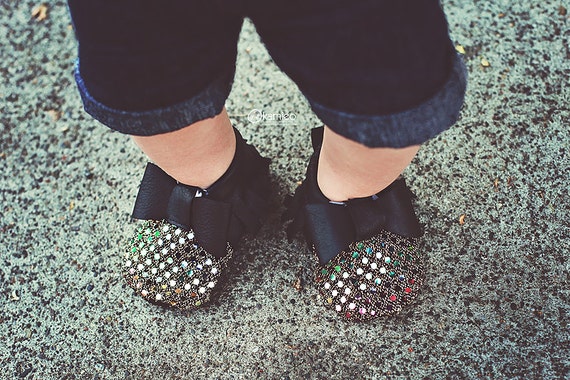 black sequin moccasins