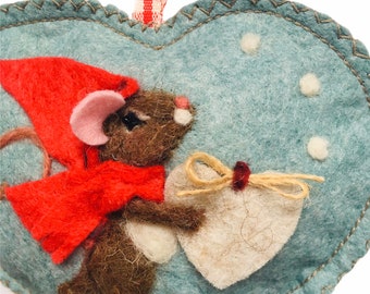 Winter mouse needle felted night before Christmas decoration