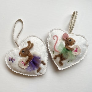 Felt Tooth cushion hearts with fairy mouse or fairy bunny - personalised with a name and tooth pocket on the back.