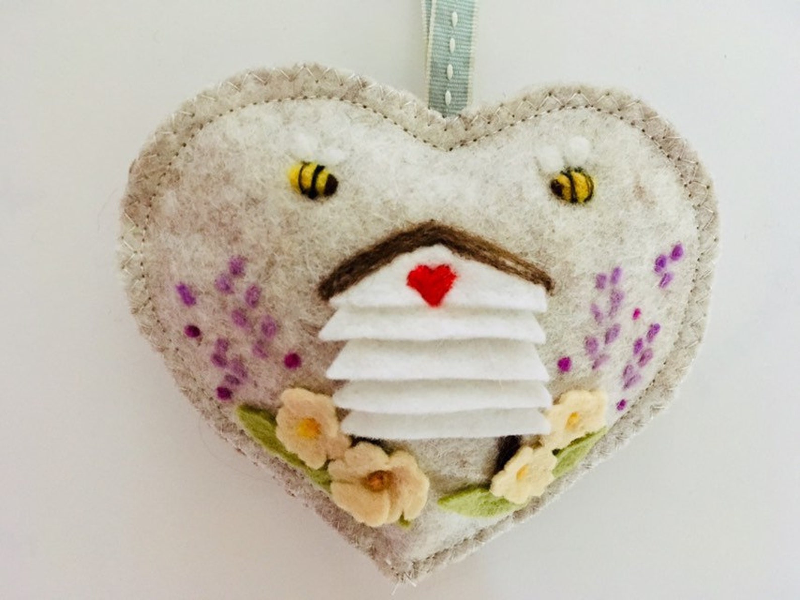 Bee Loved Felt Heart Ornament Needle Felted Traditional Bee Etsy
