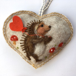 Valentine Hedgehog Heart decoration - small gift personalised, needle felted hedgehog decorative heart valentine gift love