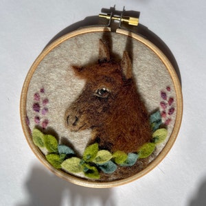 Pony needle felted sculpture embroidery hoop - custom pet pony memorial