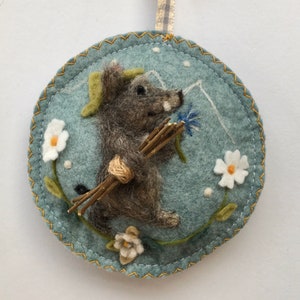 Limited Edition*Needle felted Cheeky Boar sculpture hanging Roundel decoration