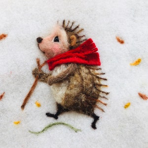 Hedgehog - needle felt sculpture framed picture wool hedgehog