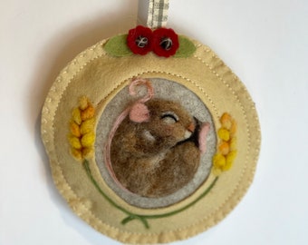 Sleeping mouse - needle felt sculpture with hanging ribbon, scented with lavender or rose petals - personalised