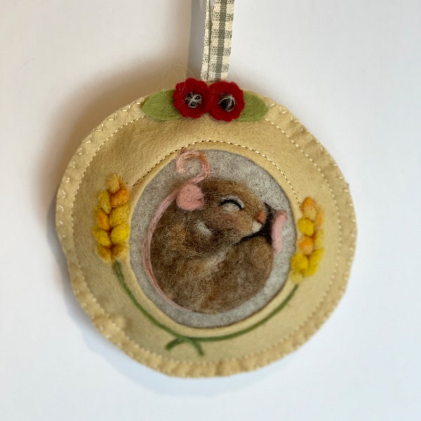 Sleeping mouse - needle felt sculpture with hanging ribbon, scented with lavender or rose petals - personalised