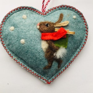 Personalised Heart hanging decoration, needle felted birthday bunny on a scented heart, personalised for Easter  Valentine  Birthday wishes