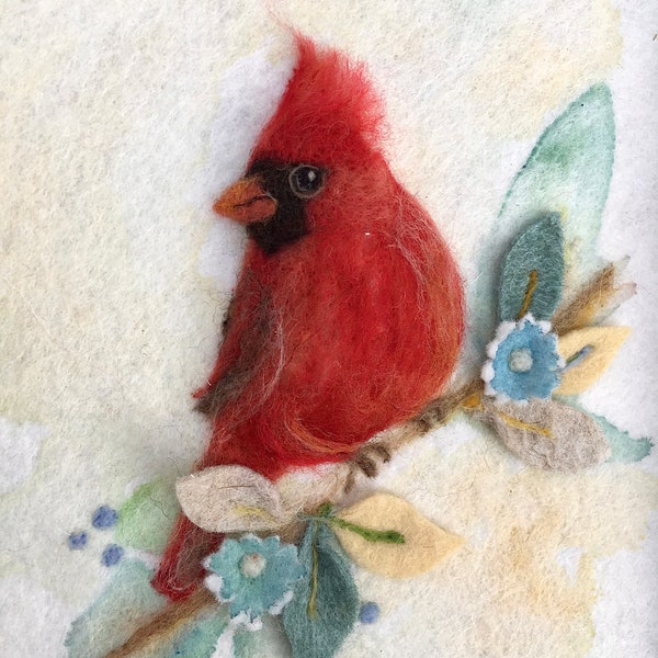 Red Cardinal 3 dimensional needle felted picture