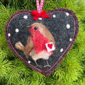 Rotkehlchen mit Liebesbrief - Feiertagsdekoration - Wollhängeherz mit 3d Hase