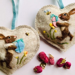 Bunny Rabbit in wool with Easter gift decorations can be personalized