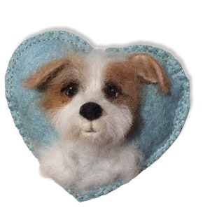 Custom Dog portrait needle felted on a heart , personalised gift for dog owner handmade