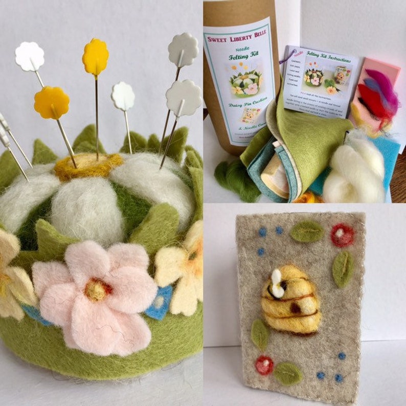 Craft Kit DIY Felting Kit Daisy Pin cushion and bee needle Etsy