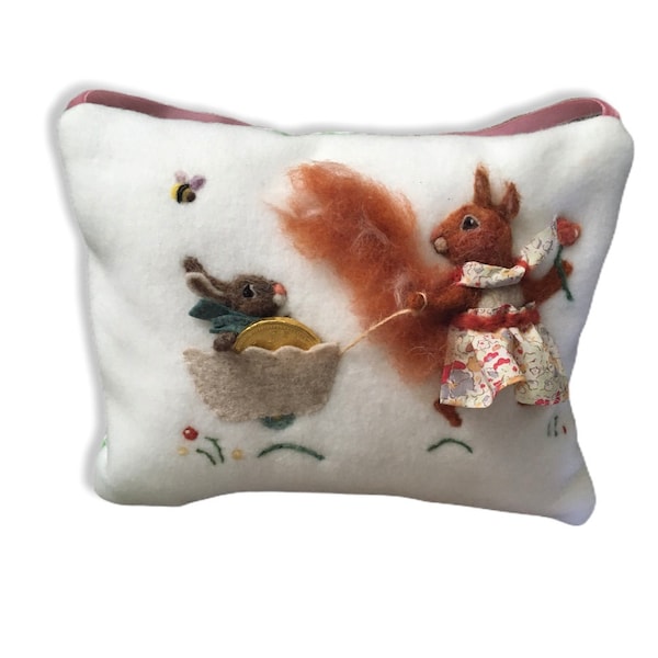 Custom animals tooth fairy pillow. Cute tooth fairy Squirrel and mouse cushion with personalised with a name.