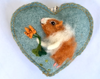 Needle Felted Guinea Pig Heart: Personalized Pet Memorial Pillow