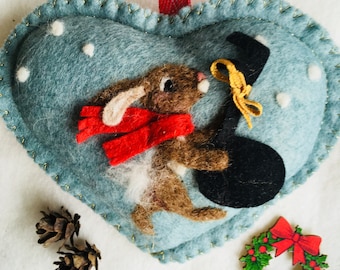 Festive hanging felt ornament rabbit with large musical note