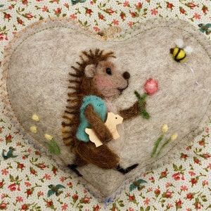 Needle felted Hedgehog personalised heart / tooth fairy pillow/ mouse with an apple,special gift , mini tooth pillow