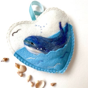 Blue Whale felt heart gift, handmade and can be personalised