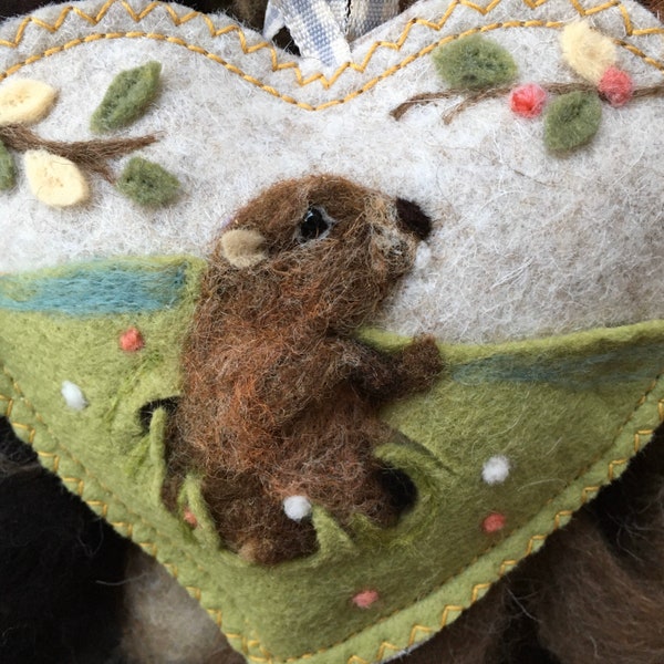 Groundhog Day needle felted decorative heart personalised spring decoration