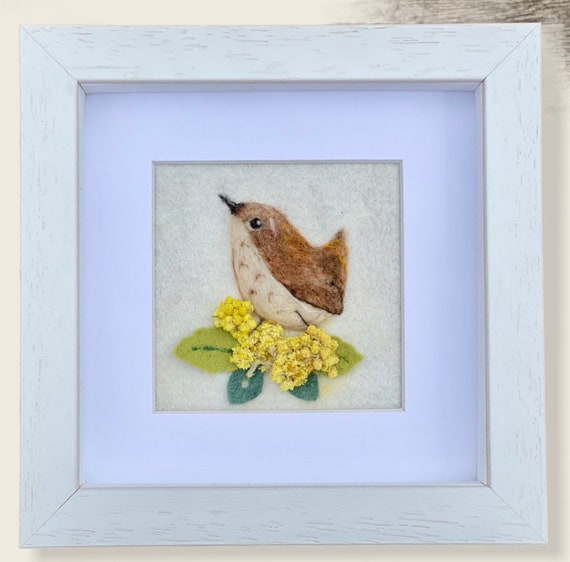 Jenny Wren Arranged on Leaves With Real Dried Flowers Felted | Etsy