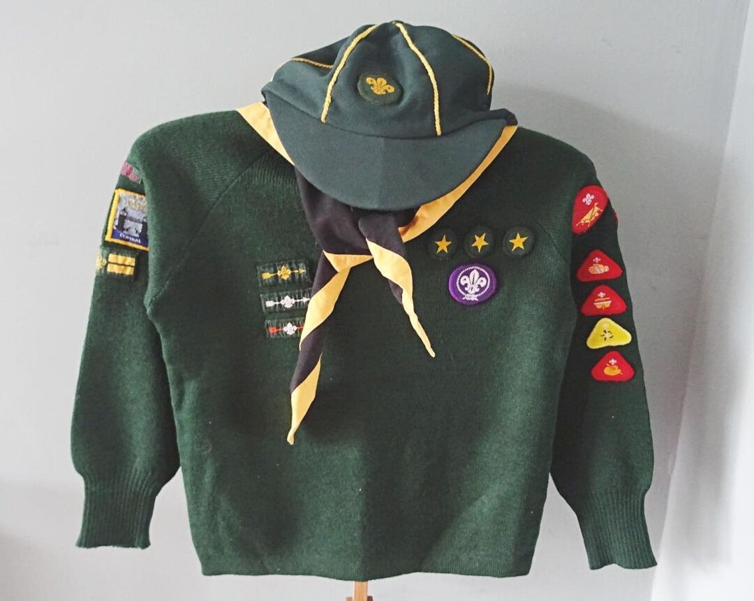 Vintage Cub Scouts Uniform 1980s Boy Jumper Scarf Cap Sewn on Etsy