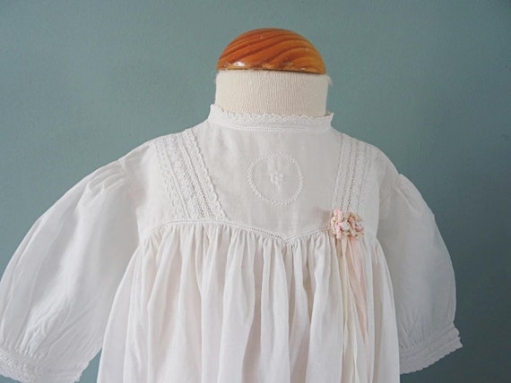 Antique Babys Dress Gown Embroidered Whitework Co… - image 9