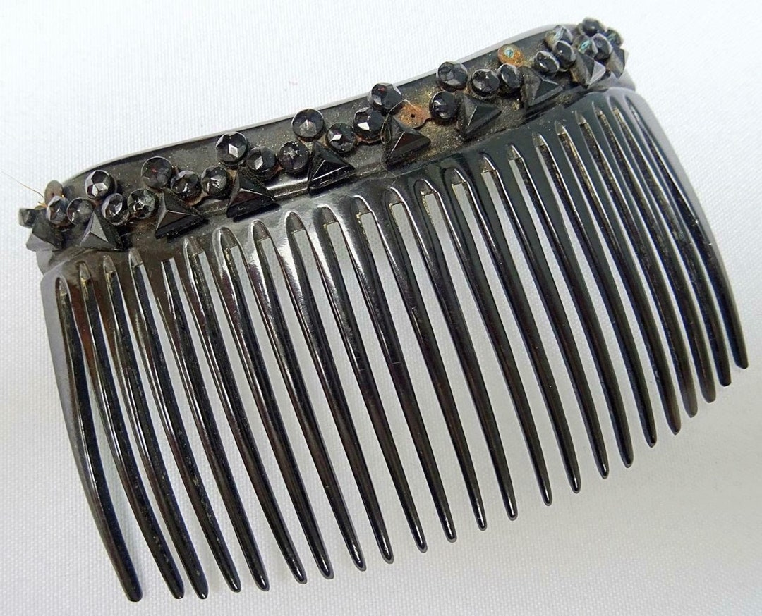 セルロイド　フェイス　1920年代　フランス製 1920'S ART DECO ERA BLACK CELLULOID JET GLASS HAIR COMB