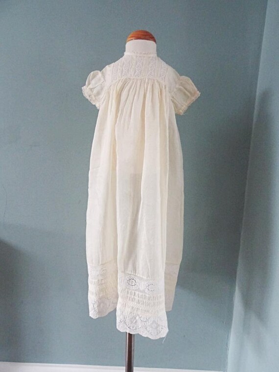 Antique Babys Dress Edwardian Girls Ivory Silk Em… - image 2