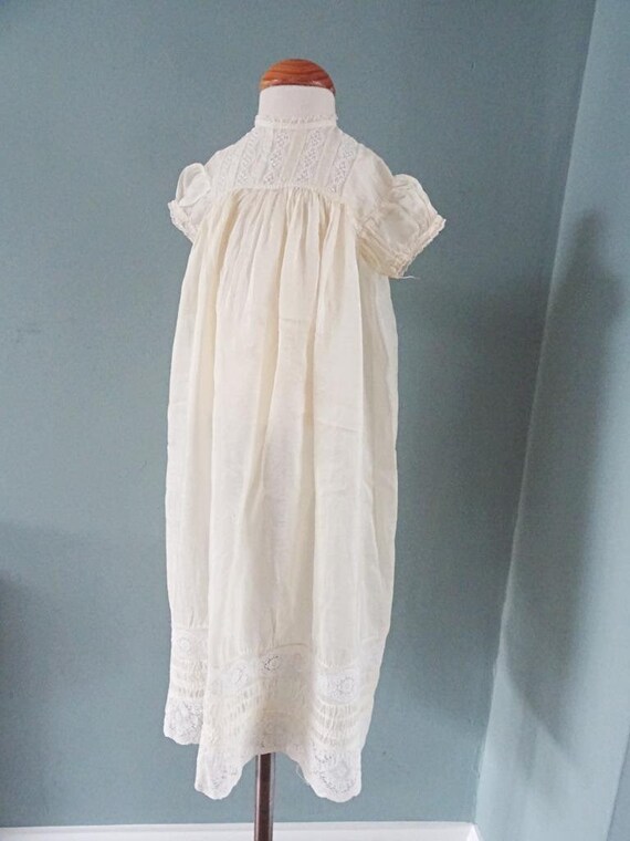 Antique Babys Dress Edwardian Girls Ivory Silk Em… - image 6