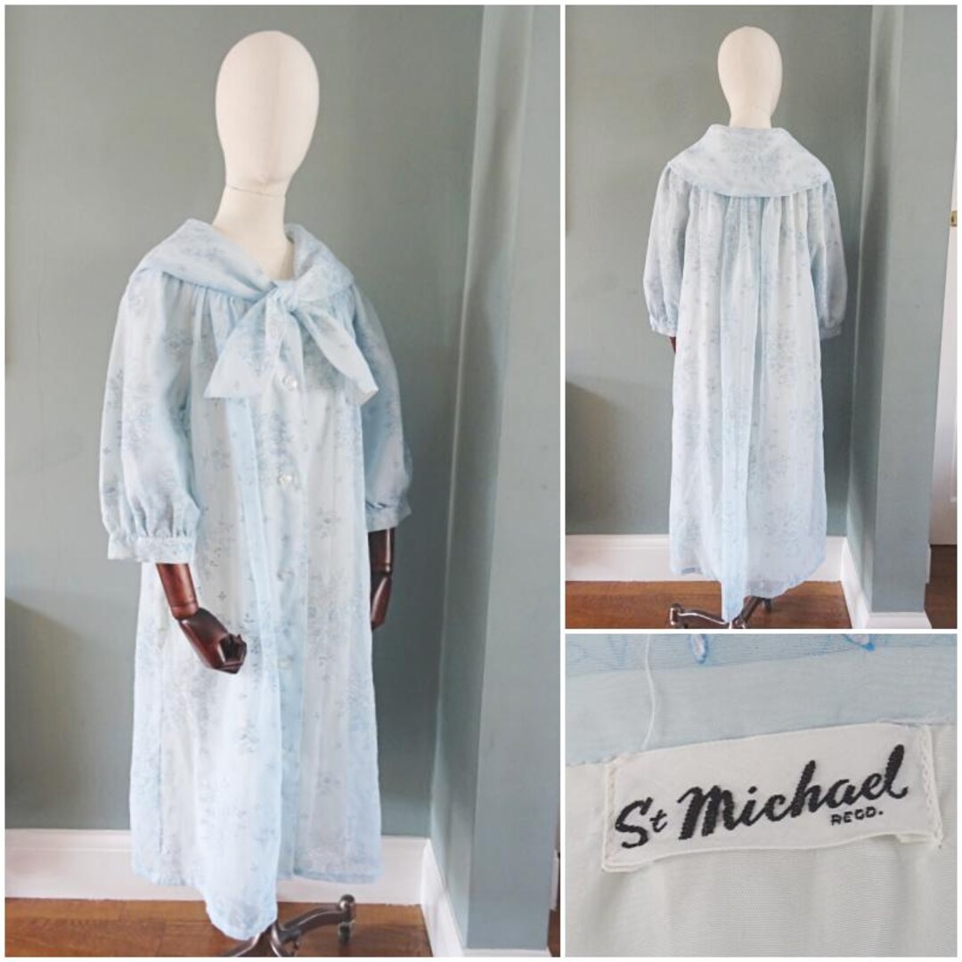 Vintage 1950s Dressing Gown Robe St Michael Layered Blue Nylon Flock ...