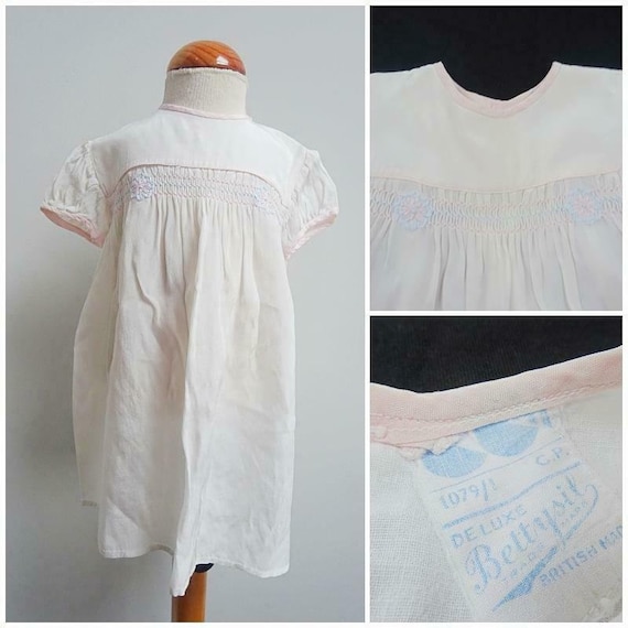 Vintage CC41 Baby Dress WW2 Era Utility Mark Cream Smocked