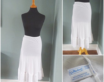 Vintage Full Slip Petticoat 1970s St Michael Polycotton White Embroidered Detail 70s O/L