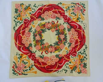 Ralph Lauren Handkerchief Hanky Vintage Christmas Wreath Design Printed Cotton 1990s D/L