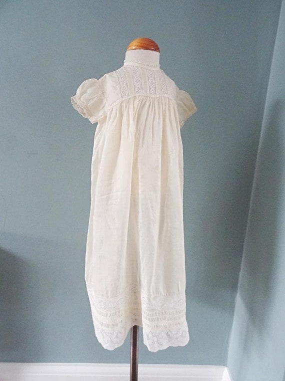 Antique Babys Dress Edwardian Girls Ivory Silk Em… - image 3