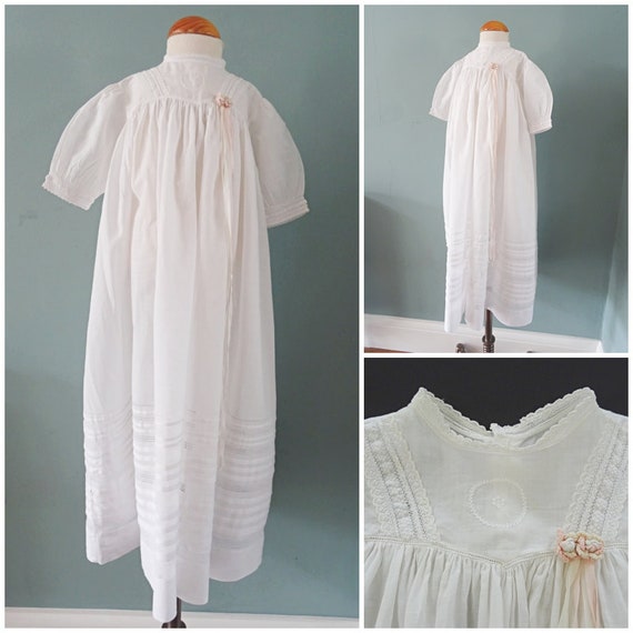 Antique Babys Dress Gown Embroidered Whitework Co… - image 1