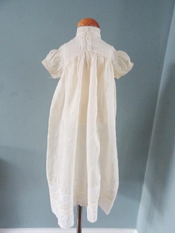 Antique Babys Dress Edwardian Girls Ivory Silk Em… - image 5