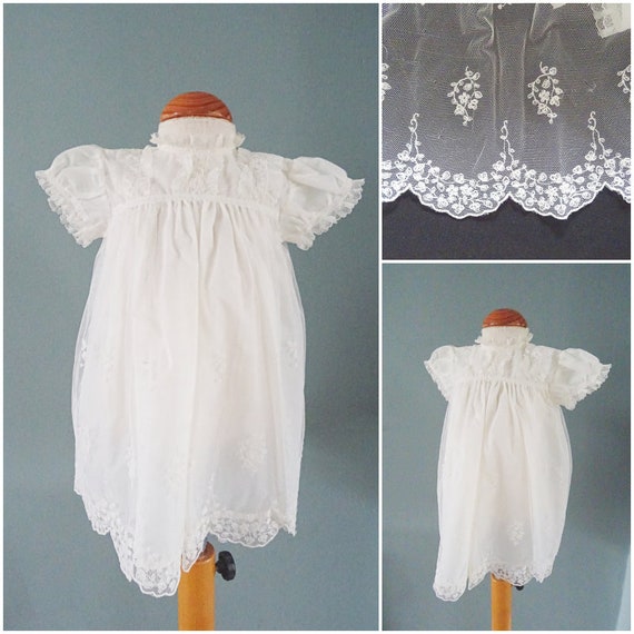 Vintage Babys Dress Gown 1930s Ivory Floral Tambo… - image 1