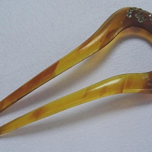 Antique Hair Comb Victorian Edwardian Faux Tortoiseshell Celluloid Two Pronged D/L