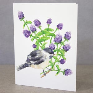 Carte pour notes - Mésange à tête noire avec fleurs