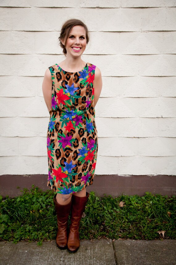 Vintage 1980s Dress // Floral & Leopard // Sheath