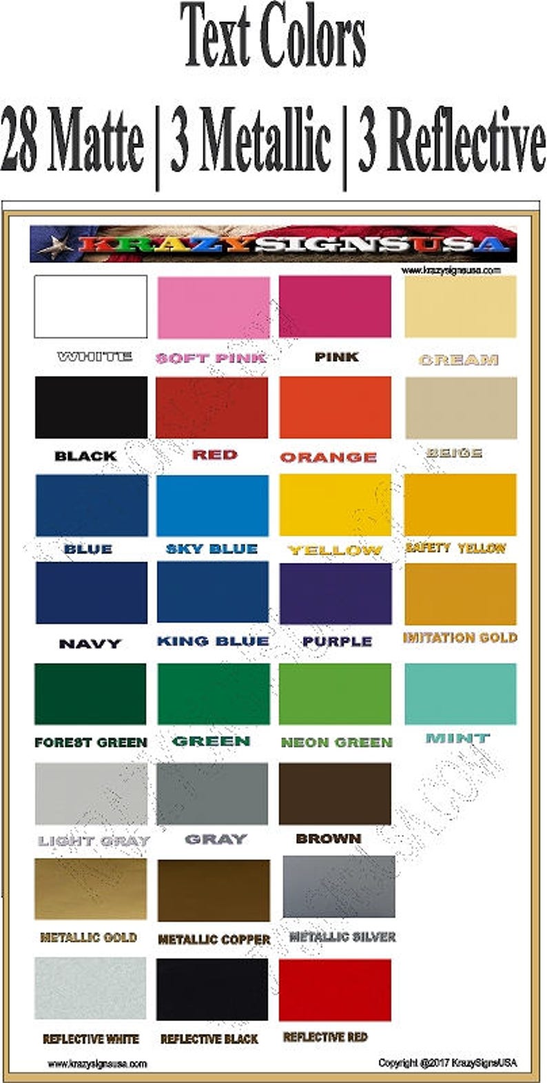 Pode incluir: Tabela de cores com 28 cores de texto foscas, 3 met&aacute;licas e 3 refletivas. A tabela exibe uma variedade de cores, incluindo branco, preto, vermelho, azul, verde e op&ccedil;&otilde;es met&aacute;licas. O texto "Text Colors" est&aacute; no topo.