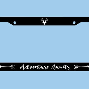 Adventure Awaits License Plate Frame | Deer License Plate Adventure License Plate Frame | Mountains Arrows Car Accessories License Plate Art