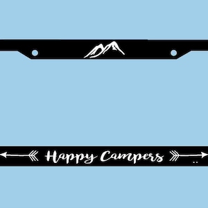 Happy Campers License Plate Frame | Camping License Plate Frame | Mountains Arrows Adventure License Plate Frame | Car Accessories